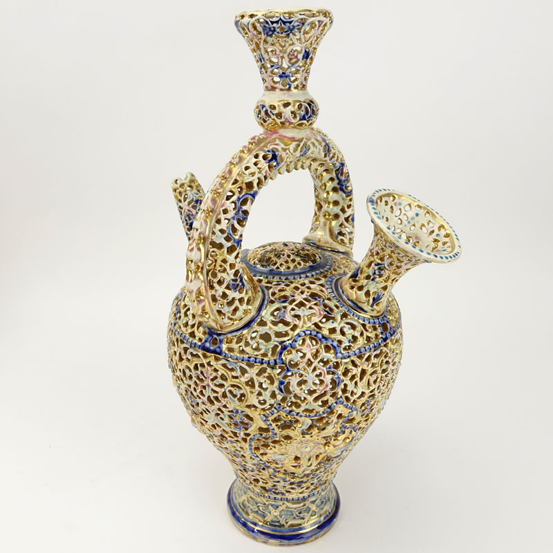 Fischer J. Budapest Porcelain Reticulated Spouted Bottle.