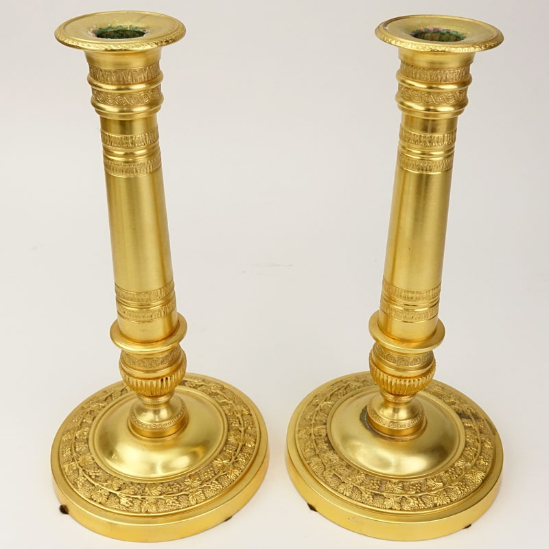 Pair of Louis XVI Style Gilt Bronze Candlesticks.