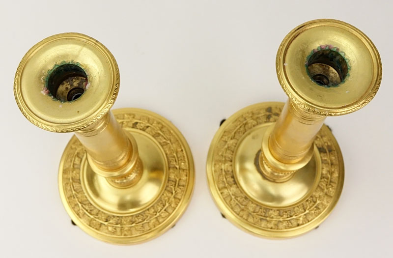 Pair of Louis XVI Style Gilt Bronze Candlesticks.