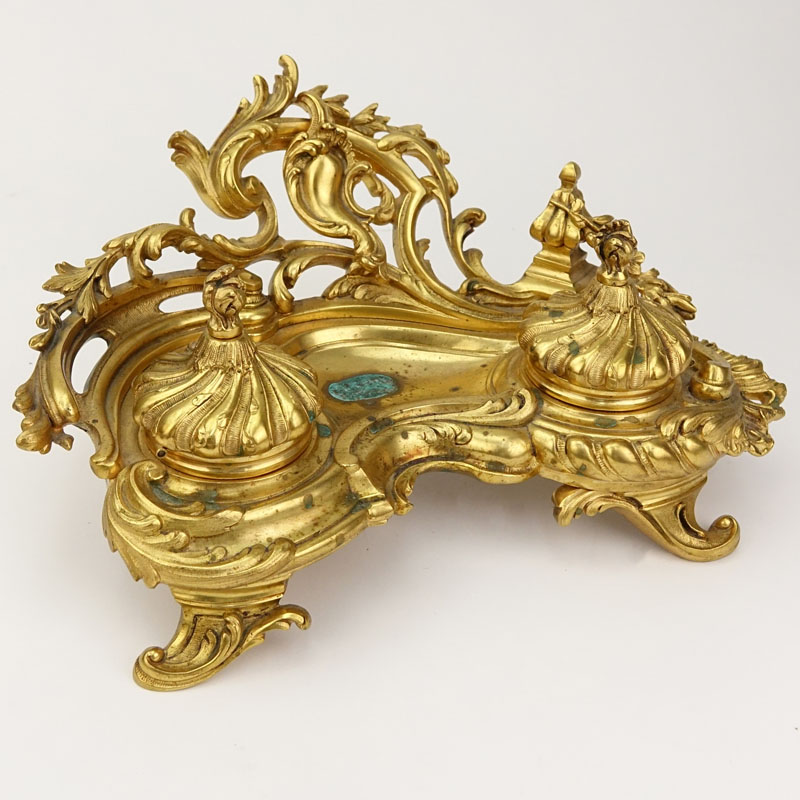 19/20th Century Louis XV Style Gilt Bronze Inkwell.