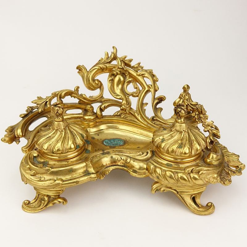 19/20th Century Louis XV Style Gilt Bronze Inkwell.