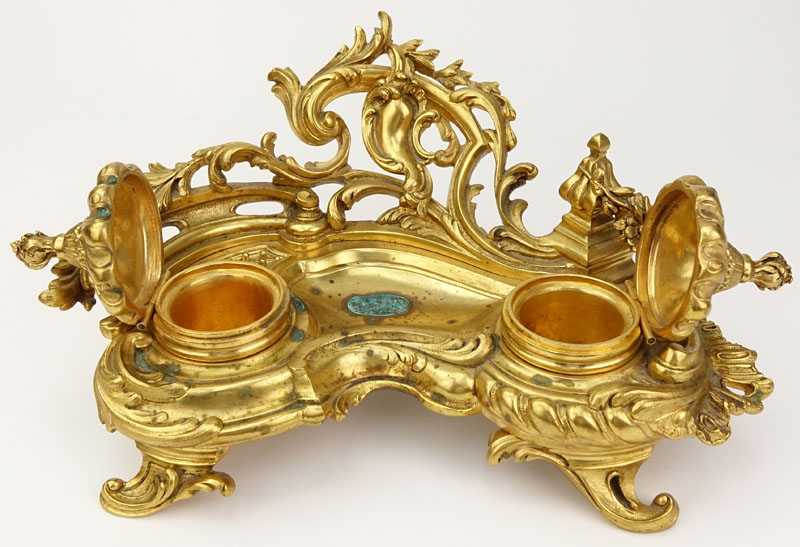 19/20th Century Louis XV Style Gilt Bronze Inkwell.