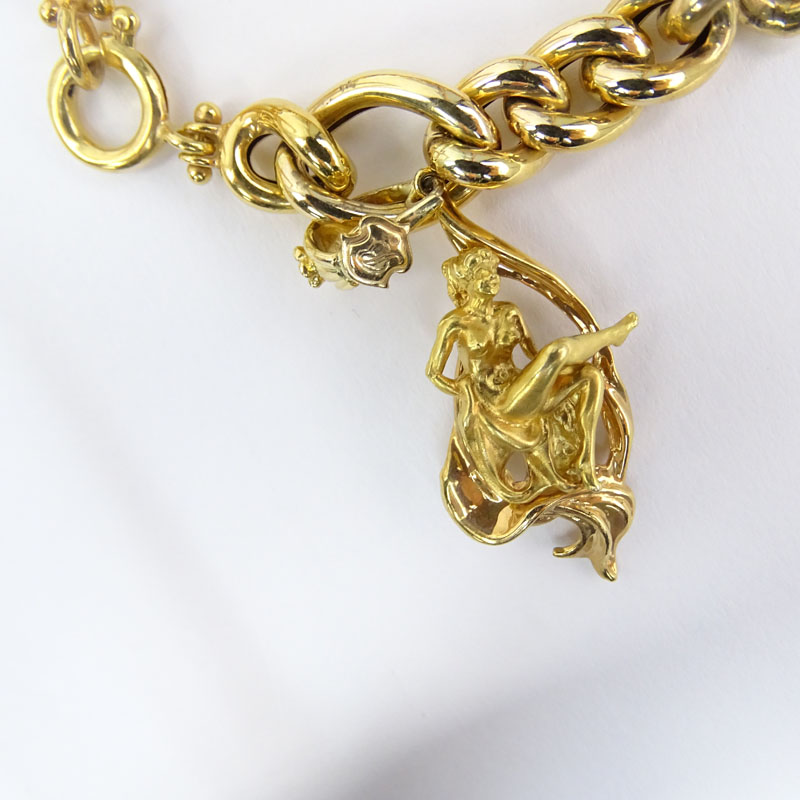 Vintage Italian Art Nouveau style 14 Karat Yellow Gold and Briolette Cut Citrine Pendant Necklace and Bracelet with Oval Cut Citrines.