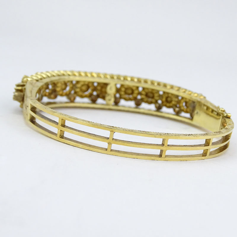 Approx. 6.50 Carat Rose Cut Diamond and 18 Karat Yellow Gold Hinged Bangle Bracelet.