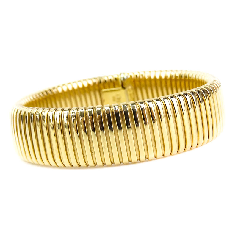 Vintage Italian 18 Karat Yellow Gold Flexible Wide Bracelet.