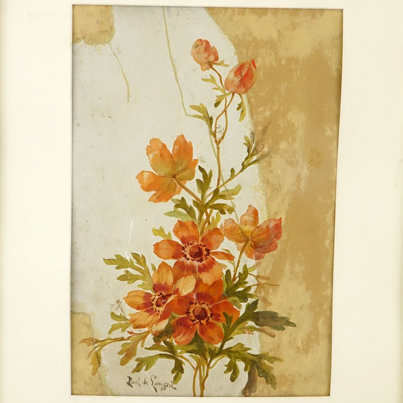 Paul De Longpre, American (1855 - 1911) Watercolor on paper "Still Life Of Flowers" Signed, small scratches lower left or in good condition. 