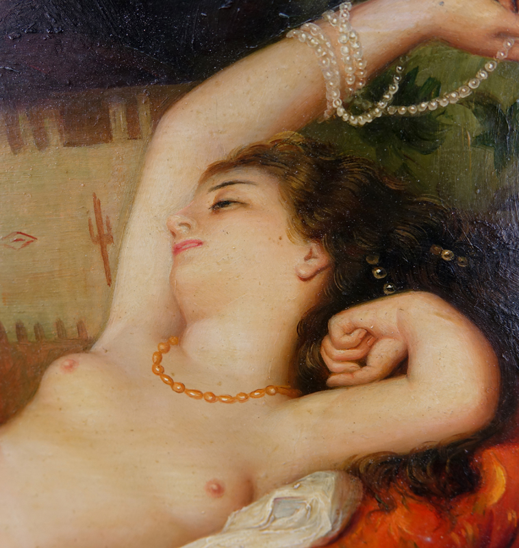 Clement Pujol de Guastavino, Spanish (1850 - 1905) Oil on panel "Orientalist Odalisque". 