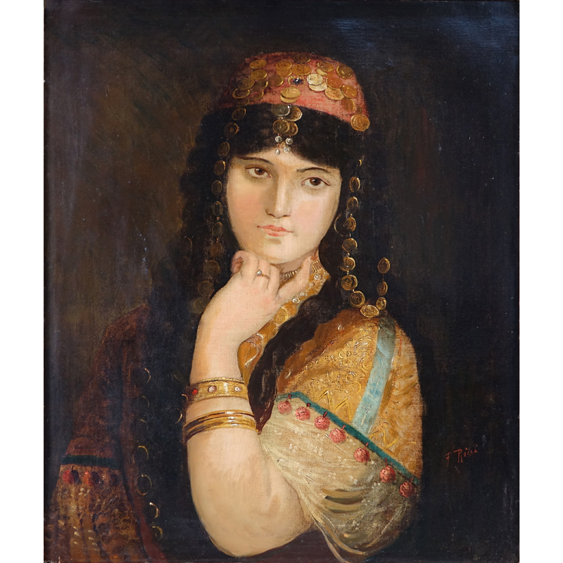 Francisco Ricci, Italian (d. 1894) Oil on canvas "Orientalist Girl". 