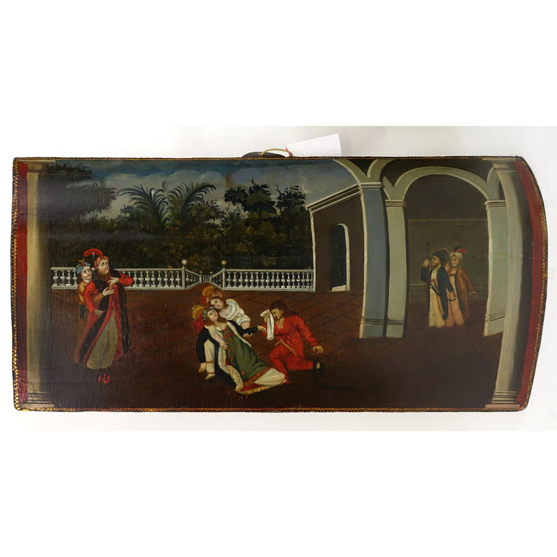 18th Century Ottoman Oil On Concave Wood Panel "Ottoman Court Scene".