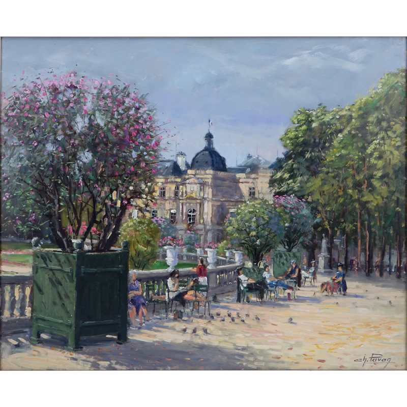 Charles Pavan (20th C) Oil on canvas "Jardin du Luxembourg". 