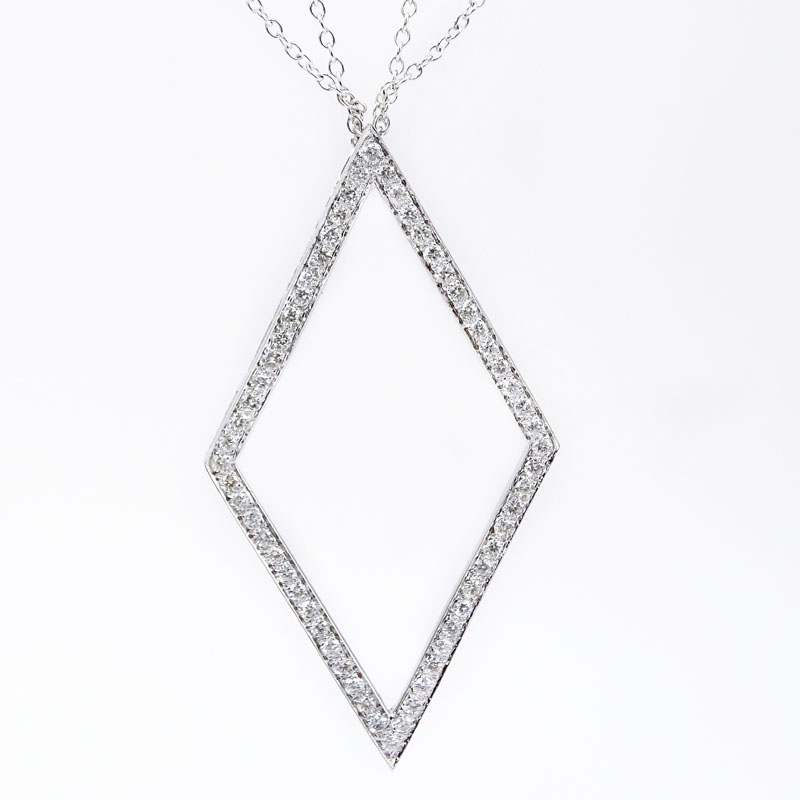 Contemporary Design Diamond and 18 and 14  Karat White Gold Pendant Necklace.