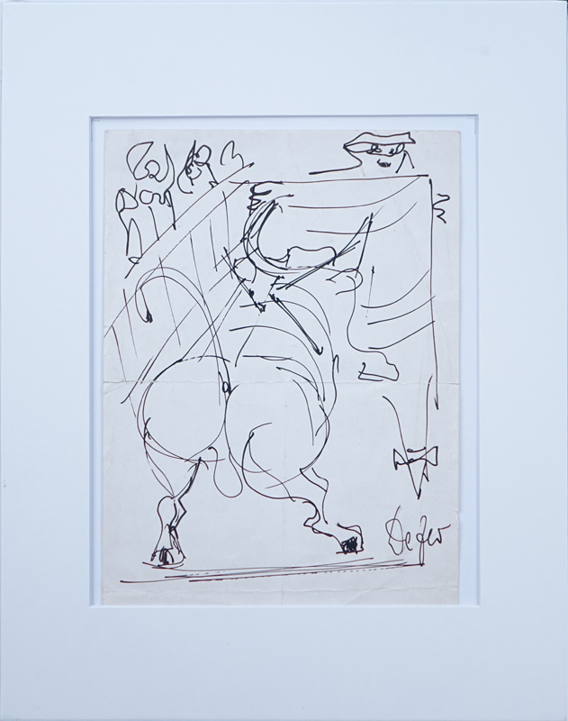 Fortunato Depero, Italian (1892 - 1960) Ink on paper "Matador And Bull" Signed lower right. 