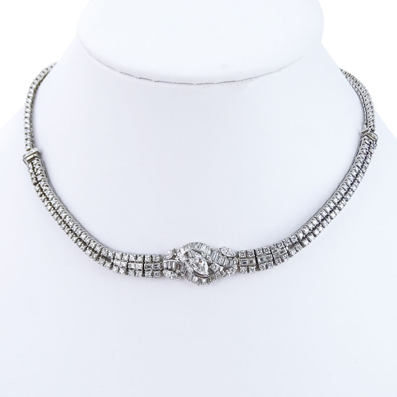Vintage Approx. 12.0 Carat Marquise Cut, Baguette and Round Brilliant Cut Diamond and Platinum Bracelet with Round Brilliant Cut Diamond and Platinum Extensions for a Necklace.