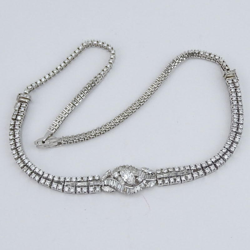 Vintage Approx. 12.0 Carat Marquise Cut, Baguette and Round Brilliant Cut Diamond and Platinum Bracelet with Round Brilliant Cut Diamond and Platinum Extensions for a Necklace.