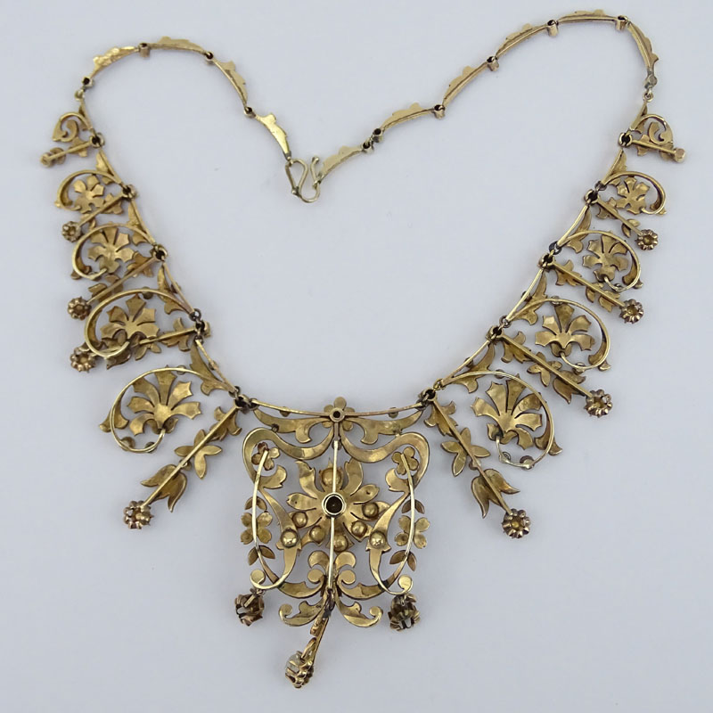 Museum Quality Large 19th Century Turkey Late Ottoman Rose Cut and Old Mine Cut Diamond, Ruby and Yellow Gold Necklace. 