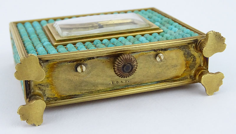 Important Antique Bulgari 18 Karat Yellow Gold and Pave Set Cabochon Turquoise Desk Clock Signed S Bulgari (Sotirio Bulgari (1857-1932).