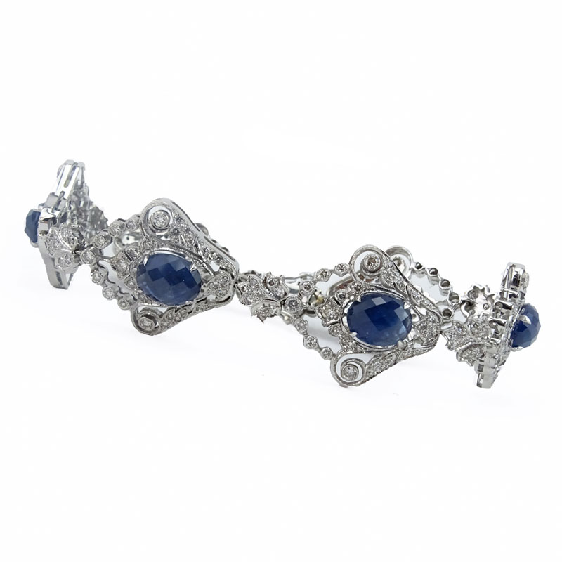 Approx. 30.0 Carat Oval Criss Cross Cut Sapphire, 5.0 Carat Round Brilliant Cut Diamond and 18 Karat White Gold Bracelet. 