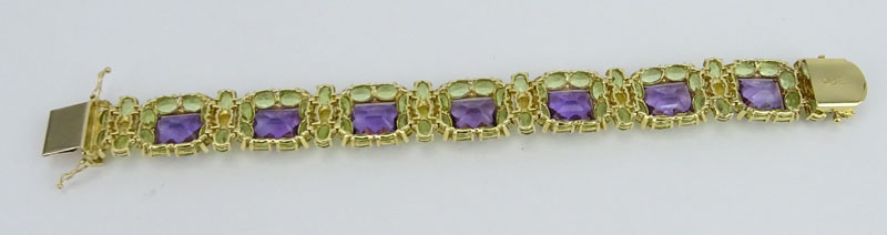 Vintage Amethyst, Peridot, Citrine and 14 Karat Yellow Gold Bracelet.