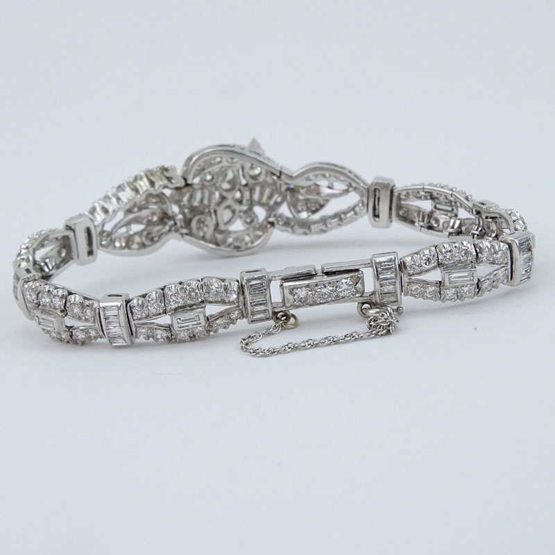 Vintage Circa 1950s Pear Shape, Round Brilliant and Baguette Cut Diamond and Platinum Bracelet. 