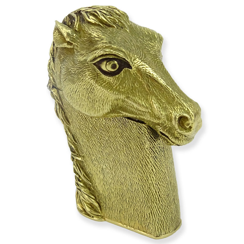 Vintage Tiffany & Co Heavy Chased 18 Karat Yellow Gold Figural Horse Head Cigarette Lighter.