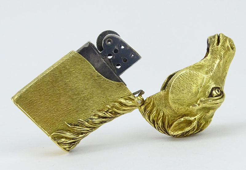 Vintage Tiffany & Co Heavy Chased 18 Karat Yellow Gold Figural Horse Head Cigarette Lighter.