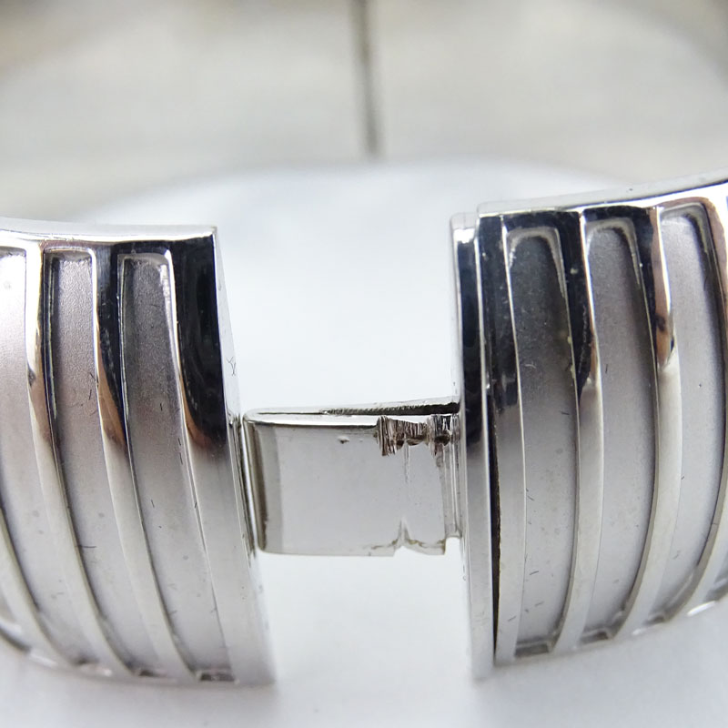 Vintage Italian 14 Karat White Gold Modernist 3D Hinged Bangle Bracelet.