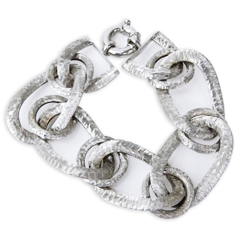 Vintage Italian 14 Karat White Gold Loop Link Bracelet.