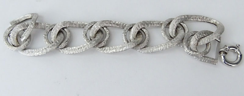 Vintage Italian 14 Karat White Gold Loop Link Bracelet.