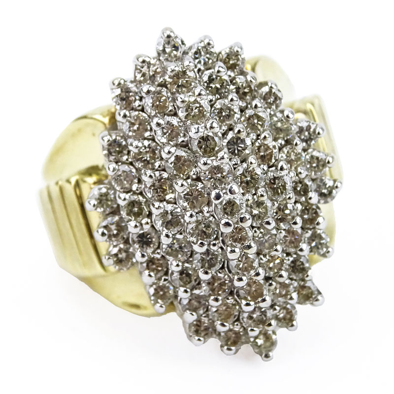 Vintage Approx. 2.25 carat Round Brilliant Cut Diamond and 10 Karat Yellow Gold Cluster Ring.