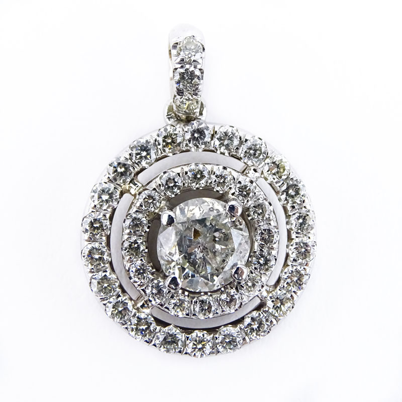 Approx. 2.83 Carat Diamond and 14 Karat White Gold Pendant Set in the center with a 1.08 Carat Round Brilliant Cut Diamond.