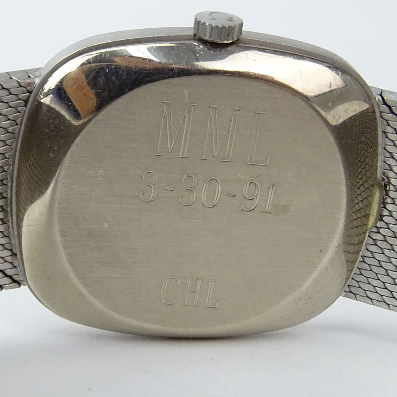 Man's Vintage Omega 18 Karat White Gold Constellation Automatic Movement Bracelet Watch.