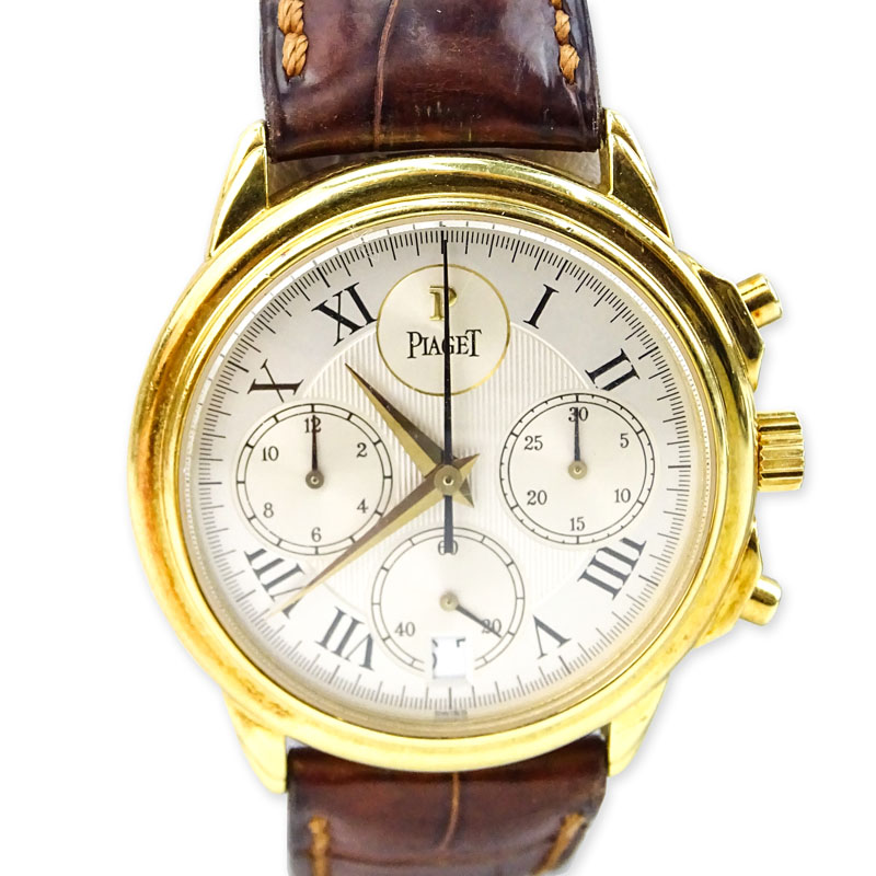 Man's Vintage Piaget 18 Karat Yellow Gold Chronograph Automatic with Crocodile Strap.