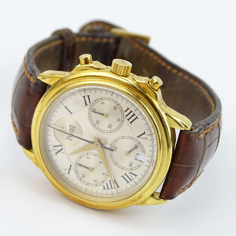 Man's Vintage Piaget 18 Karat Yellow Gold Chronograph Automatic with Crocodile Strap.