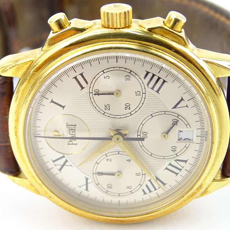 Man's Vintage Piaget 18 Karat Yellow Gold Chronograph Automatic with Crocodile Strap.