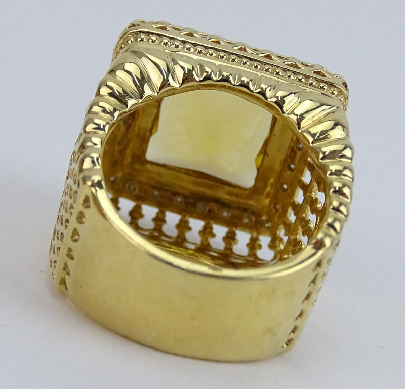 Vintage Square Cut Citrine, Diamond and 14 Karat Yellow Gold Bracelet and Ring Suite. 