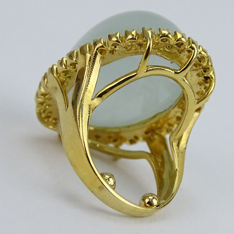 Vintage Cabochon Aquamarine, Pink Sapphire, Diamond and 18 Karat Yellow Gold Ring. 