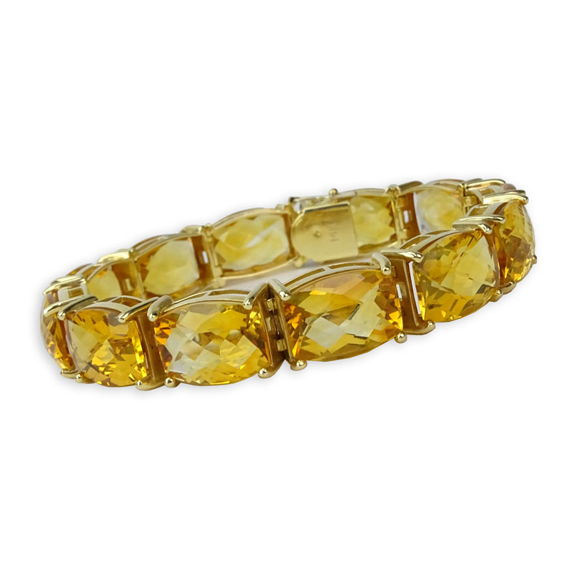 Vintage Criss Cross Cut Citrine and 14 Karat Yellow Gold Bracelet.