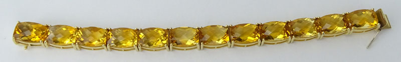 Vintage Criss Cross Cut Citrine and 14 Karat Yellow Gold Bracelet.