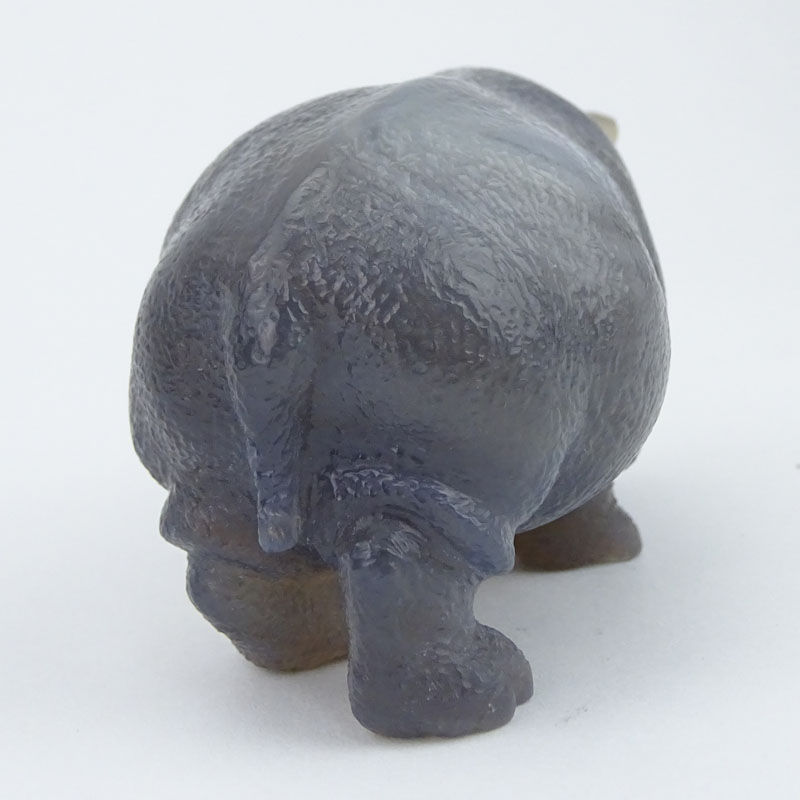 Antique Faberge Carved Agate Figural Hippopotamus with Old European Cut Diamond Eyes.