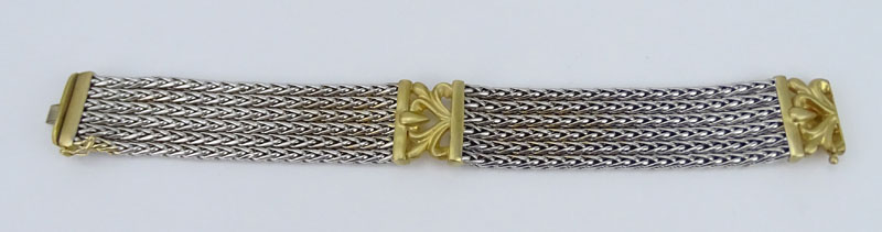 Vintage Italian 14 Karat White and Yellow Gold Bracelet with Floral Heart Accents.