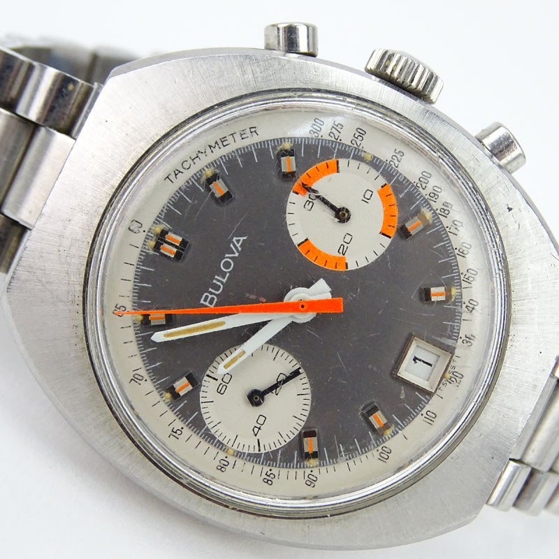 Retro Bulova Stainless Steel Tourneau Automatic Tachymeter Watch.