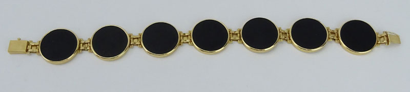 Vintage 14 Karat Yellow Gold, 2001 Platinum Liberty Coin and Onyx Bezel Link Bracelet. 