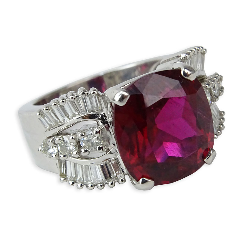 Diamond, 14 Karat White Gold and Oval Cut Synthetic Ruby Ring. 