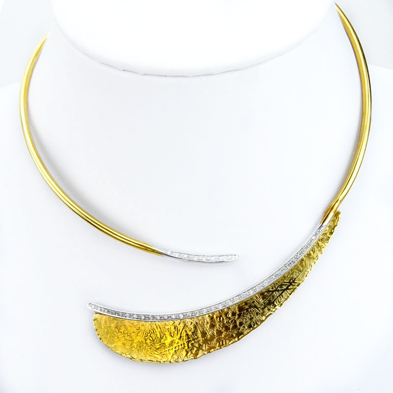 Vintage Italian 18 Karat Yellow Gold and Diamond Flexible Choker Necklace.