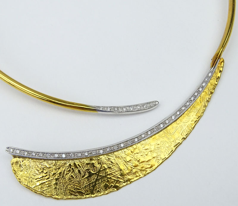 Vintage Italian 18 Karat Yellow Gold and Diamond Flexible Choker Necklace.