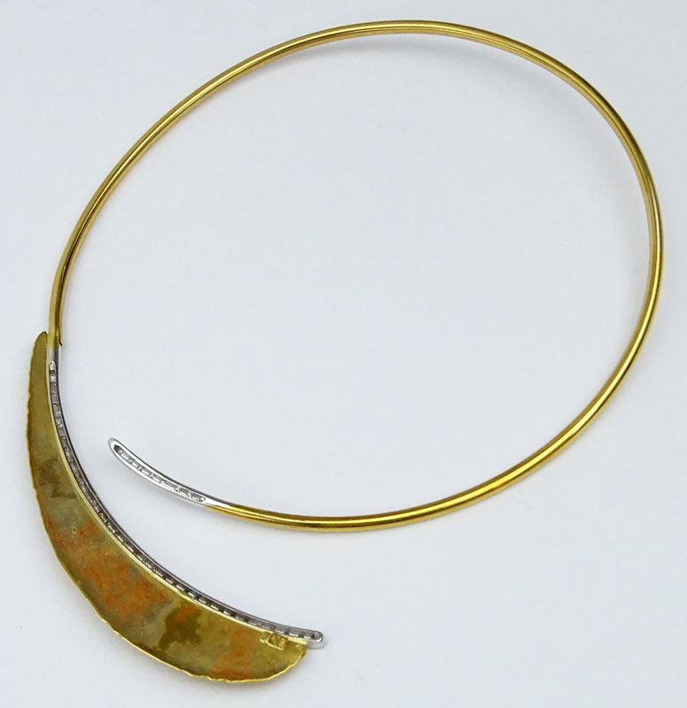 Vintage Italian 18 Karat Yellow Gold and Diamond Flexible Choker Necklace.