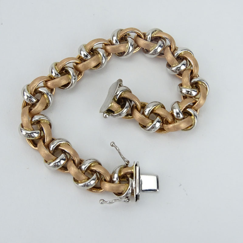 Vintage 14 Karat Rose and White Gold Interlocking Link Bracelet.