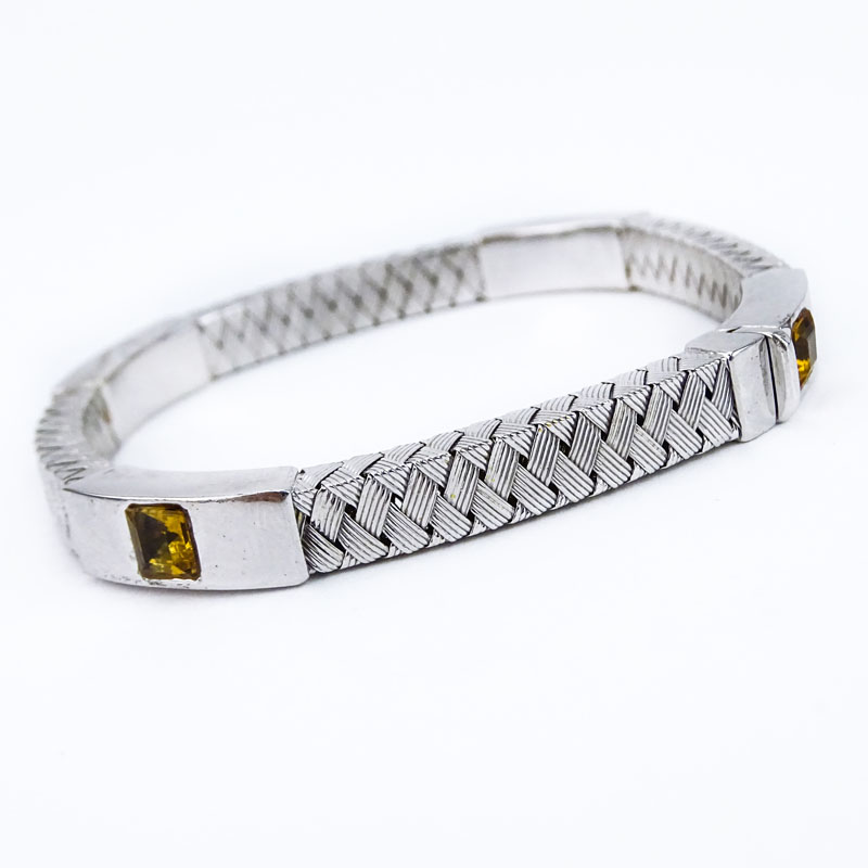 Vintage Italian 18 Karat White Gold Flexible Bracelet with Four (4) Square Cut Citrines.