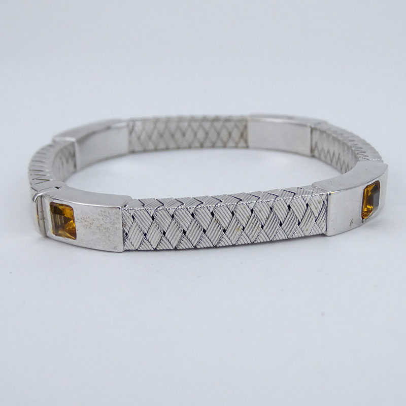 Vintage Italian 18 Karat White Gold Flexible Bracelet with Four (4) Square Cut Citrines.