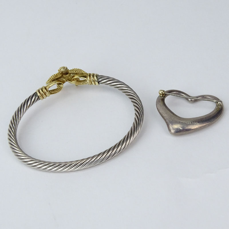 Tiffany & Co. Sterling Silver Heart Pin and Silver and Gold Starfish Bangle.